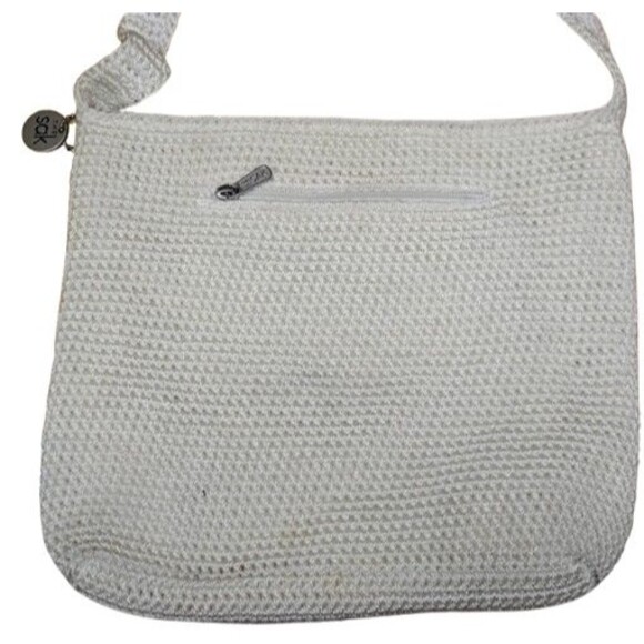 The Sak Shoulder Bag Creamy White Crochet Knit Zip Top Closure Vtg - Picture 3 of 6